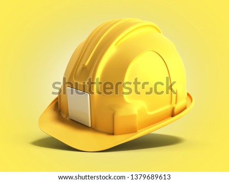 Hard hat helmet Construction tools 3d render on yellow gradient