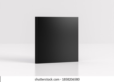 Hardcover Square Black Mockup Book Standing On The White Background. 3d Illustration