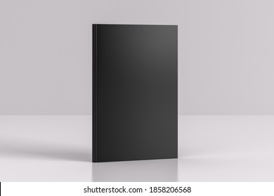 Hardcover Vertical Black Mockup Book Standing On The White Background. 3d Illustration