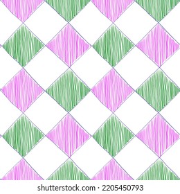 Harlequin Bright Color Seamless Pattern. Graphic Repeat Print In Green Pink White Colors With Diamonds For Textile Fabric Kitchen Decor Apparel.