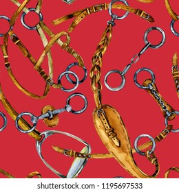 harness horse watercolor pattern. equestrian seamless background