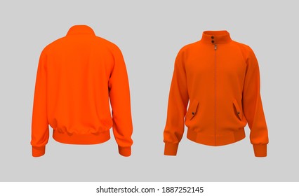 Harrington jacket mockup front, and back views, 3d illustration, 3d rendering