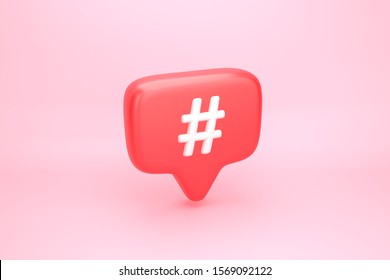 Hashtag Search Link Symbol On Social Media Notification Icon. Comments Thread Mention Or User Reply Sign. 3D Illustration