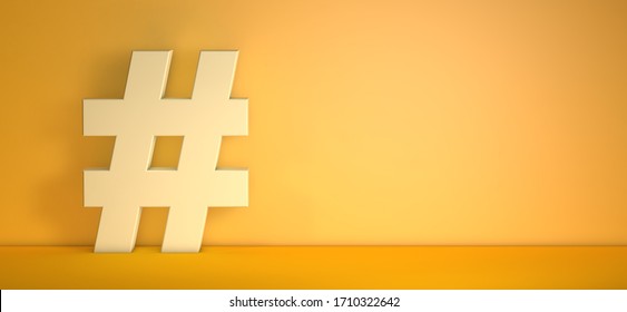 Hashtag sign with volume on orange background - percentage concept with space for copy - 3d illustration