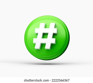 Hashtag Social Media Icon Isolated On White Background With Shadow. 3d Illustration