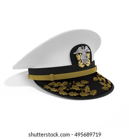 Hat Naval Officer On White. 3D Illustration