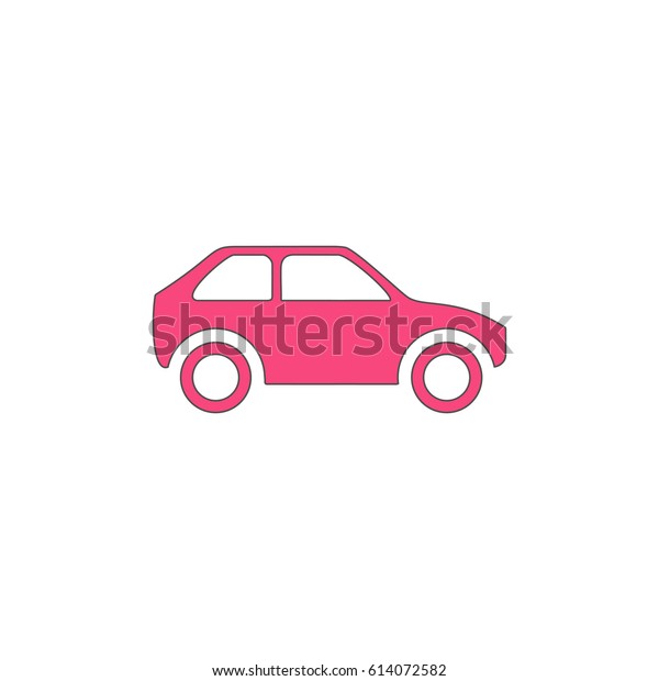 Hatchback Car. Pink symbol with black\
contour line. Flat icon\
illustration