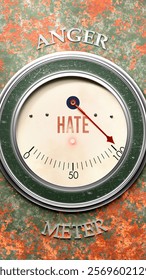 Hate and Anger that is hitting a full scale, showing a very high level of hate, overload of it, too much of it. Maximum value, off the charts. 