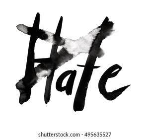 Hate handwritten text isolated on white background, 