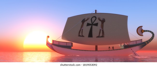 Hatshepsuts Ship 3D Illustration - Hatshepsut Was The Female Fifth Pharoah Of The Eighteenth Dynasty Of Egypt And Reestablished A Trading Network.