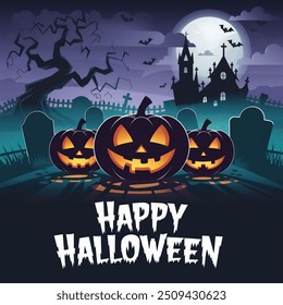 Haunted Graveyard with Glowing Jack-O'-Lanterns and Happy Halloween Message	
 - Powered by Shutterstock