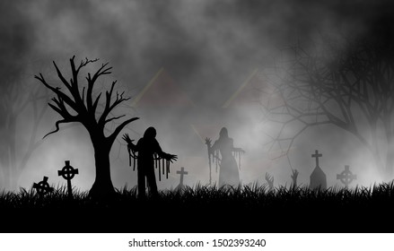 haunted wallpaper images stock photos vectors shutterstock https www shutterstock com image illustration haunted halloween scary horro cemetery night 1502393240