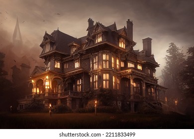 Haunted House In A Forest, Victorian Mansion