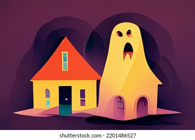 Haunted House With Ghost Clipart - Halloween