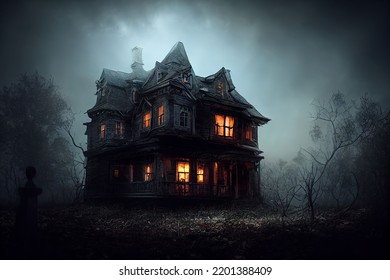 Haunted House On Foggy Night Halloween Stock Illustration 2201388409 ...