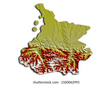 Hautes Pyrenees France Map, Shaded Relief Map Of Hautes Pyrenees France. 3D Render Physical Map.