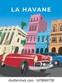 Havana - Poster Of A Cuban Street With Its Typical Architecture And Cars.