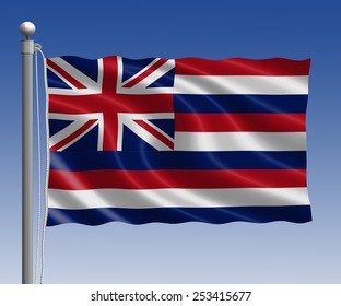Hawaii flag in pole on blue sky background
