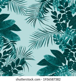 Hawaiian floral seamless pattern with watercolor tropical leaves and flowers. Exotic Plumeria and Heliconia. Tropical summer print.