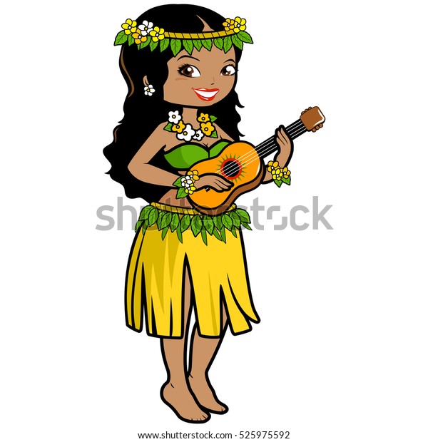 Hawaiian Hula Dancer Woman Playing Ukulele Stock Illustration 525975592