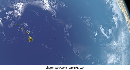 Hawaiian Islands In Planet Earth, Aerial View From Outer Space, 3d Rendering