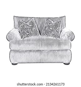 HD Illustration Of A Plush Sofa Chair With Two Pillows