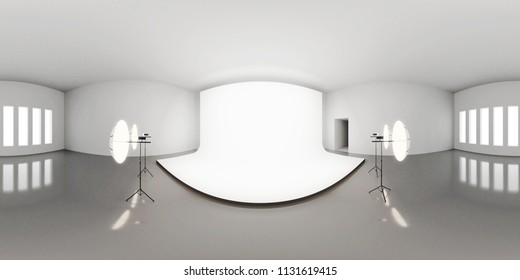 HDRI environment map, abstract spherical panorama background with photo studio setup (3d equirectangular render)