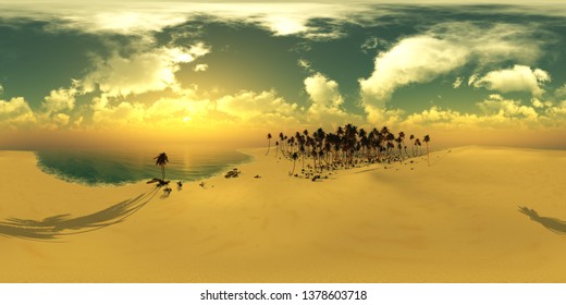 HDRI, Environment Map , Round Panorama, Spherical Panorama, Equidistant Projection, 360 High Resolution Panorama, Desert Oasis, 3d Rendering