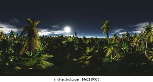 HDRI, Environment Map , Round Panorama, Spherical Panorama, Equidistant Projection, Panorama 360, Night Jungle, 3d Rendering