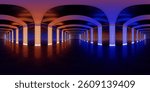 HDRI. Glowing neon lines. Full spherical panorama 360 degrees. 3D render illustration.
