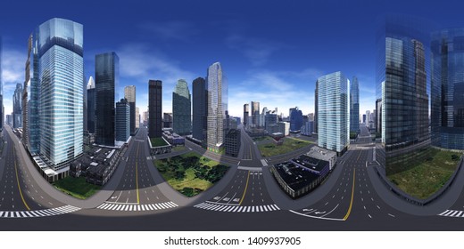 HDRI Map. Panorama Of The City. Environment Map.  Equidistant Projection. Spherical Panorama.
3D Rendering