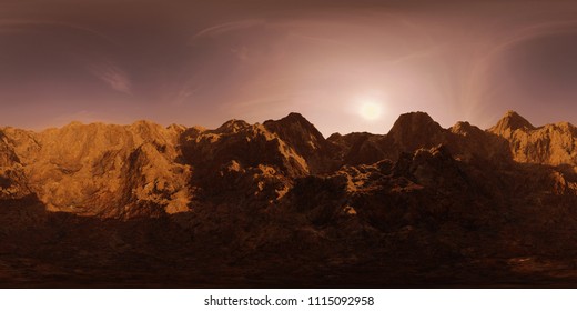 HDRI Map, Spherical Environment Panorama Background With Mountain Range At Dawn, Light Source Rendering (3d Equirectangular Rendering)