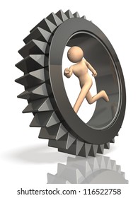 He is forced to work as part of the machine.