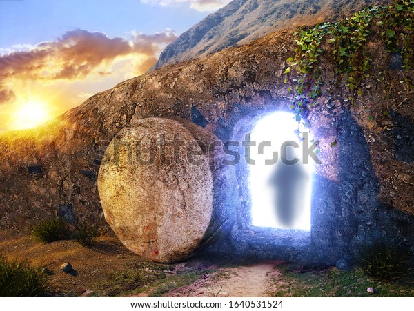 He Risen Crucifixion Sunrise Tomb Jesus Stock Illustration 1640531524