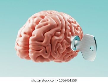 Head Or Brain With Key, 3d Rendering