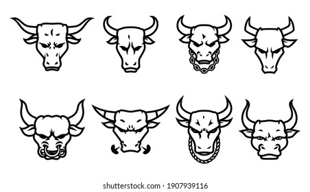 Head bull logo icon designs with chain on the neck .