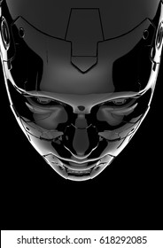 The head of a cyborg on a black background. 3d illustration.