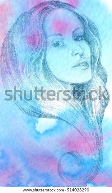 Head Girl Long Hair Pencil Drawing 스톡 일러스트 514028290 Shutterstock