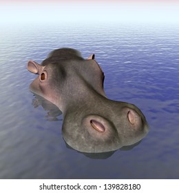 Head of an hippopotamus out of the water