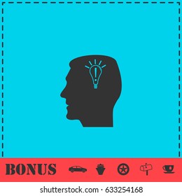 Head idea icon flat. Simple illustration symbol and bonus pictogram