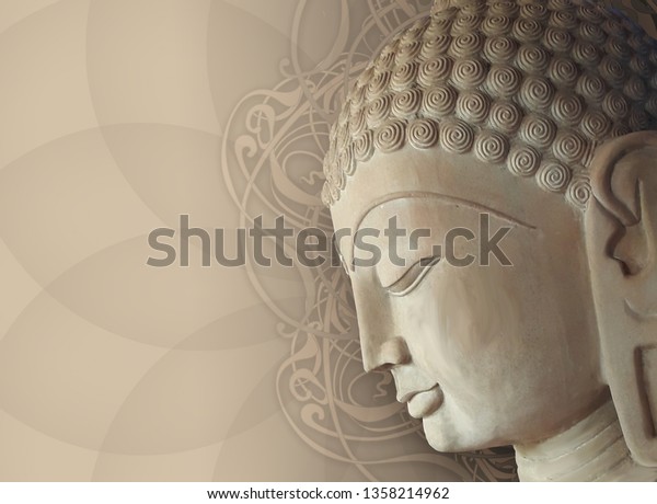 繊細なベージュ背景に横顔の主仏の頭 コラージュ デジタルアート イラトス のイラスト素材