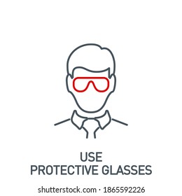 head man in protective glasses single line icon isolated on white. Perfect outline symbol Coronavirus Covid19 disease prevention pandemic banner. Quality design element quarantine with editable Stroke