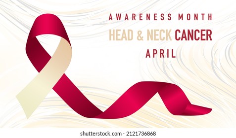 Head and Neck Cancer Awareness Calligraphy Poster Design. Realistic Burgundy and Ivory Ribbon. April is Cancer Awareness Month. Vector.  - Powered by Shutterstock