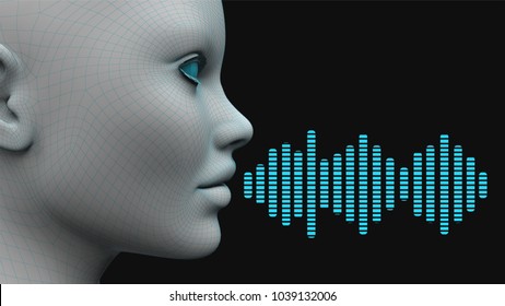 Head On The Side With Speech Recognition. 3d Rendering