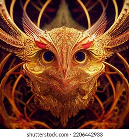 The Head Of A Phoenix. A Phoenix Bird. Imaginary Creature.3D Illustration,3D Rendering.