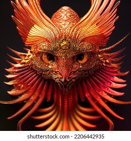 The Head Of A Phoenix. A Phoenix Bird. Imaginary Creature.3D Illustration,3D Rendering.