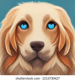 The Head Of A Red Hairy Dog. Blue-eyed Dog. Stylized Dog Head. Abstract Portrait Of A Dog. Digital Illustration.