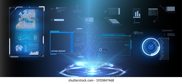 Head Up Screens For Video Games, Apps, Movie. Sky-fi Holograms, Warning In The Form Of Holograms - Attention, Danger, Countdown.  Sci Fi HUD Modern Futuristic User Interface Square Frames