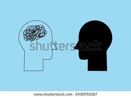 Head sign with doodle line. Problem resolve control. Understand question. Mental problem solving, complicated solution. Simplifying the complex. Confusion clarity. Psychotherapy, communication symbol