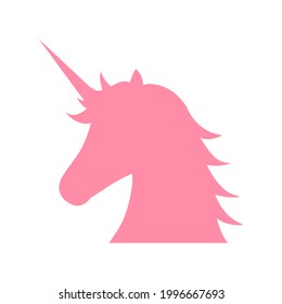 Head Of The Unicorn, Illustration. Pink Silhouette On A White Background. Icon. Mystical Animal. Bitmap Copy